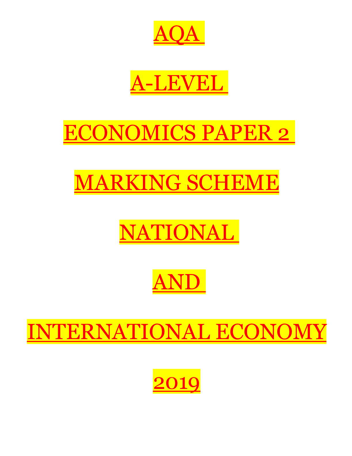 AQA_A Level Economics Paper 2_Marking Scheme_2019 | ECON 3140_National and International Economy